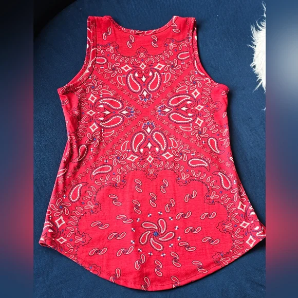LuLaRoe Red Bandana Print Tank Top - Picture 4 of 4